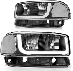 YITAMOTOR LED DRL Headlight Assembly Compatible with 1999-2006 GMC Sierra 1500/2500, 2007 GMC Sierra 1500/1500HD/2500HD/3500 Classic, 00-06 Yukon XL Black Housing Clear Reflector Headlamps