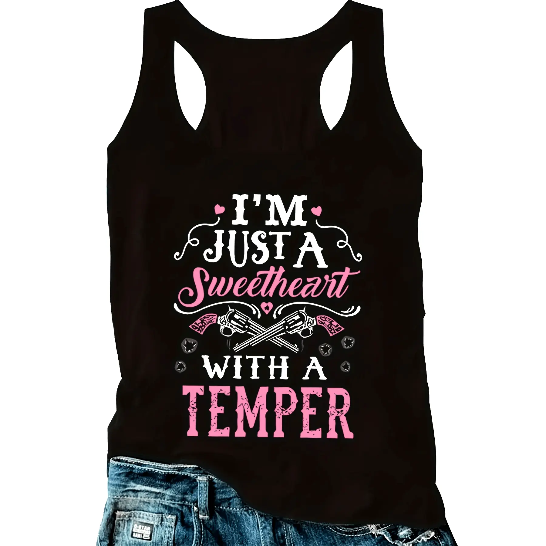 Women's Graphic Tank Top, Western Retro Racerback with Sassy Slogan, Stretchy Rayon Fabric for Country Concerts, Preppy