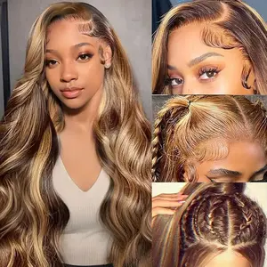 Zlzlblbl Honey Blonde Body Wave Wig Human Hair 13x6 Ombre Lace Front Wig Human Hair Pre Plucked 4/27 Highlight Frontal Wig Human Hair for Women #