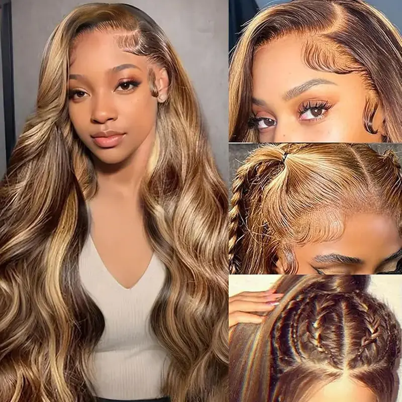 Zlzlblbl Honey Blonde Body Wave Wig Human Hair 13x6 Ombre Lace Front Wig Human Hair Pre Plucked 4/27 Highlight Frontal Wig Human Hair for Women #