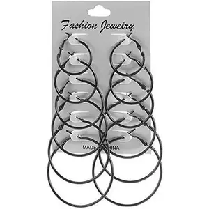 6 Pairs Classic Colorful Punk Large Small Round Hoop Earrings 80s 90s Retro Colored Black White Circle Neon Earrings for Women Personality Fashion Costume Jewelry