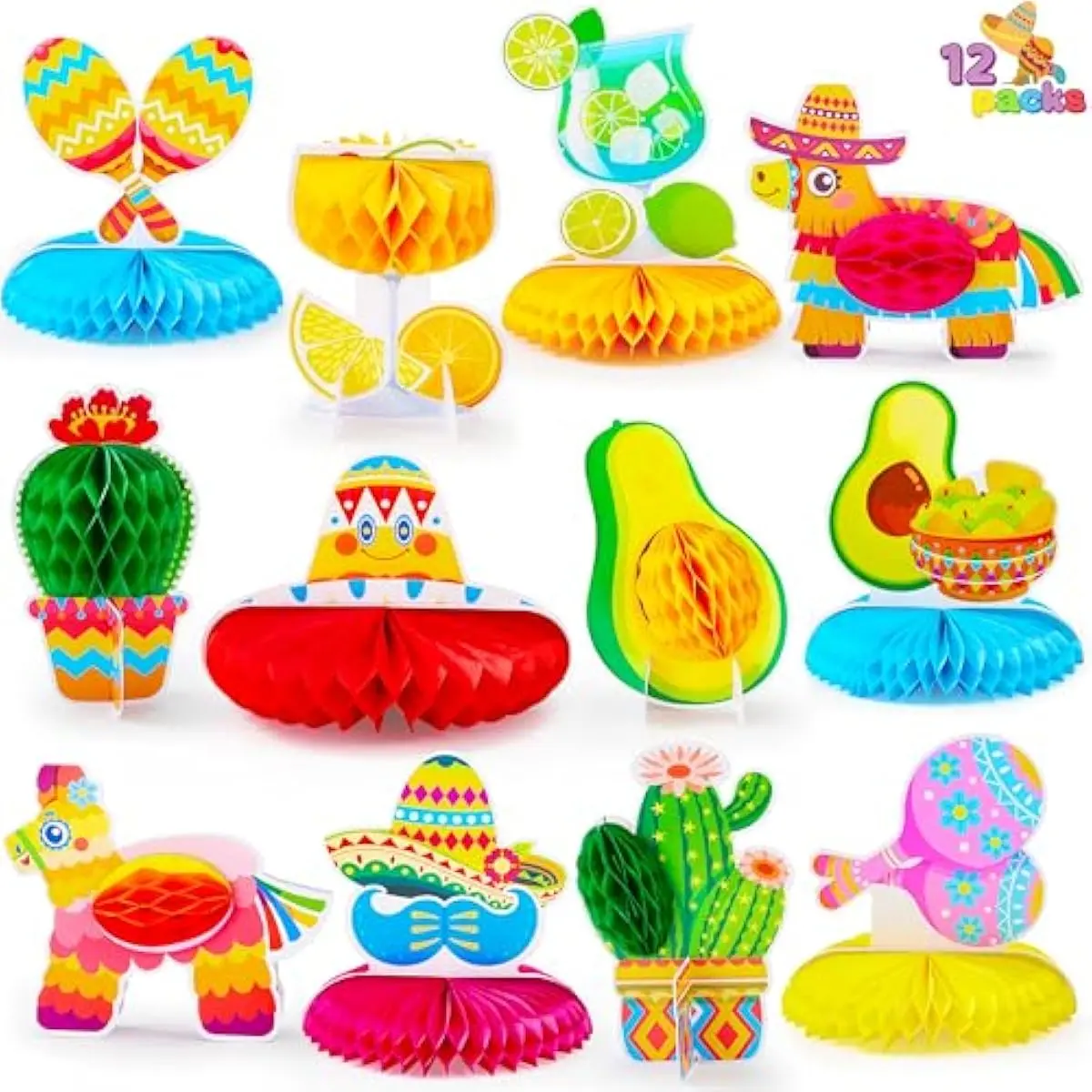 12 PCs Cinco De Mayo Fiesta Honeycomb Cactus Table Centerpiece, Party Decoration for Fun Fiesta Taco Party Supplies, Luau Event Photo Props, Mexican Theme for Carnivals Festivals