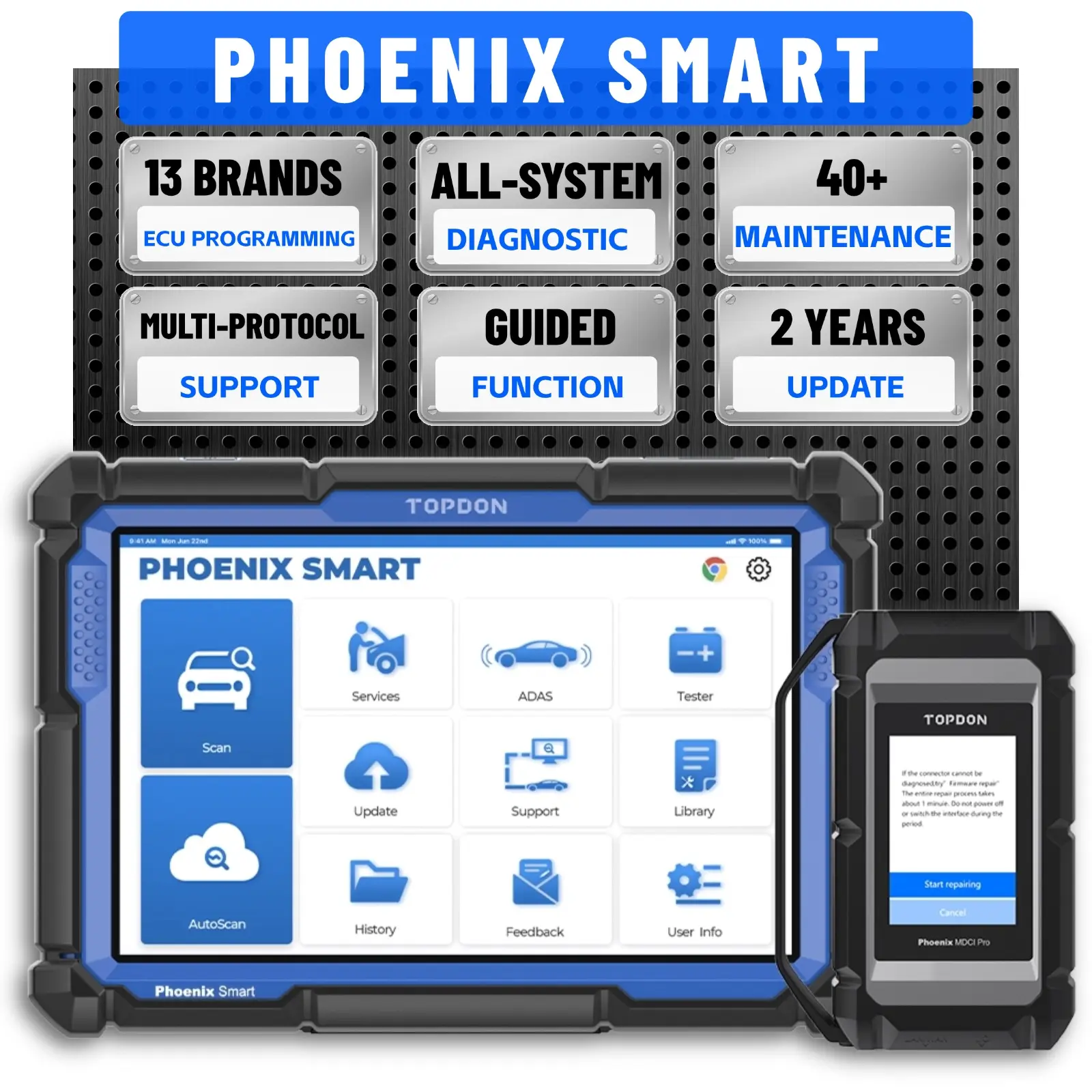 TOPDON Phoenix Smart Diagnostic Scanner - 2 Years Update Bidirectional Scan for 200+ Brands, ECU Programming, Topology Mapping & ADAS Compatibility Car Automotive Vehicle