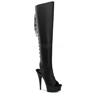 PLEASER DELIGHT-3019 Black Thigh High Boots Platform High Heels
