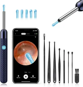 Ear Wax Removal  Tool with 8 Pcs Ear Set - Ear Canal Cleaner with 1080P Camera - FSA HSA Eligible - Ear Cleaning Kit with 6 Ear Spoon - Ear Camera for iOS & Android (Midnight Blue)