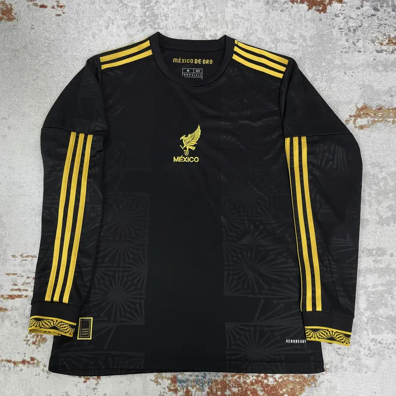 Mexico National Team Home Black Gold Long Sleeve Quick Dry Breathable Soccer Jersey 2026