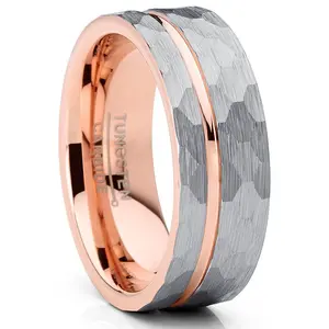 Men's Hammered Grooved Tungsten Carbide Wedding Band Ring Silver Rosegold-tone Comfort-Fit 8MM