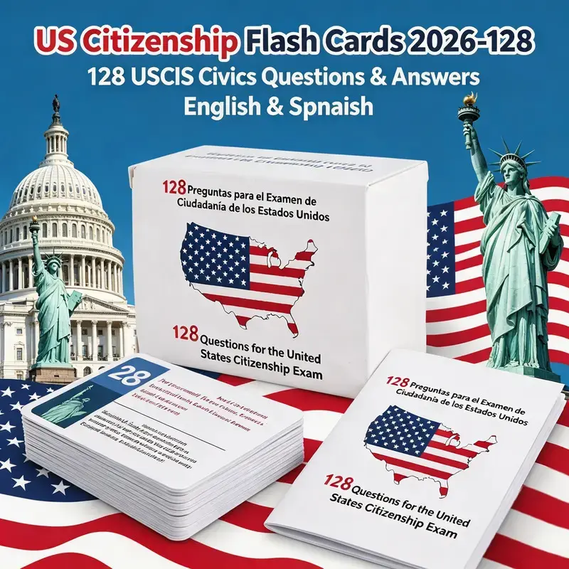 US Citizenship Flash Cards 2026-128 USCIS Civics Questions & Answers, Civics Test Flash Cards Bilingual Booklet Combo Set - Tarjetas de ciudadania 2026 inglés y español, Naturalization Study Guide
