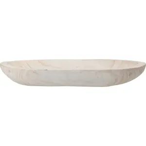Large Whitewashed Decorative  Bowl - Hand Carved Paulownia Tray for Coffee Table Centerpiece & Entryway Catchall -  Modern  Decor