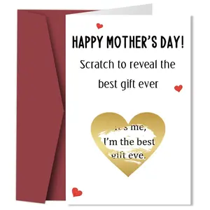 1pc Funny Mother's Day Scratch-Off Card with Envelope, Reveal Special Mother's Day Present Interactive Greeting Card for Mom, Scratch Surprise Announcement Card from Daughter Son, Scratch Off Cards