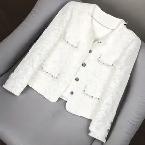 2026 New Women's Velvet & Chunky Knit Jacket with Rhinestone & Beaded Embellishments Elegant Tweed Design for Fall/Winter