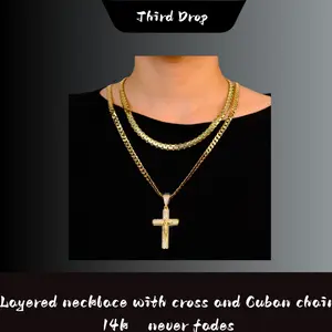 Herringbone Dainty Layered Necklace Golden Cross & Flat Pearl Chain 14k Real Gold Plating Waterproof Wear Resistant High End Gift Choice Unisex Street Style Jewelry