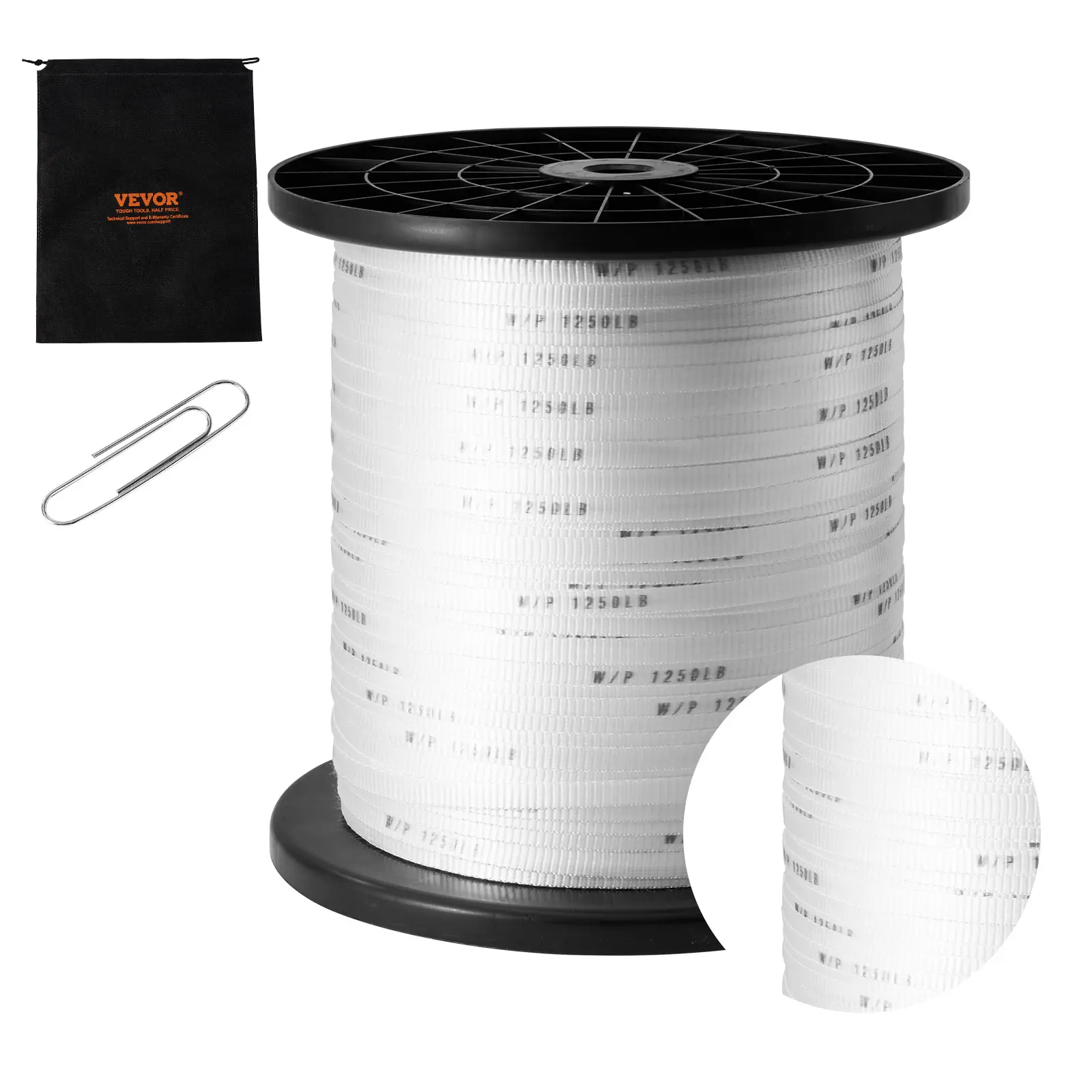 VEVOR Polyester Pull Tape, 1/2" x 3153' Mule Tape Flat Rope, 1250 lbf Tensile Capacity, Printed Webbing Cable Pulling Tape for Packaging, Gardening, Commercial Electrical, Conduit Work, White