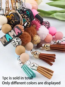 Mama Beaded Keychain, Mom Silicone Bead Key Ring, Mother's Day Gift, Leopard Print Keychain, Tassel Keychain, Mama Bag Charm, Sunflower Mama Keychain, Fuzzy Keychain, Keychain Accessory