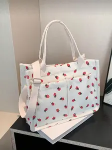 Stylish Casual Strawberry Print Lightweight Tote Bag with Adjustable Shoulder Strap, Large Capacity for Shopping, School & Everyday Use, Perfect for Teens and Women, Storage Tote, Stylish Versatile Bag, Strawberry Themed Bag