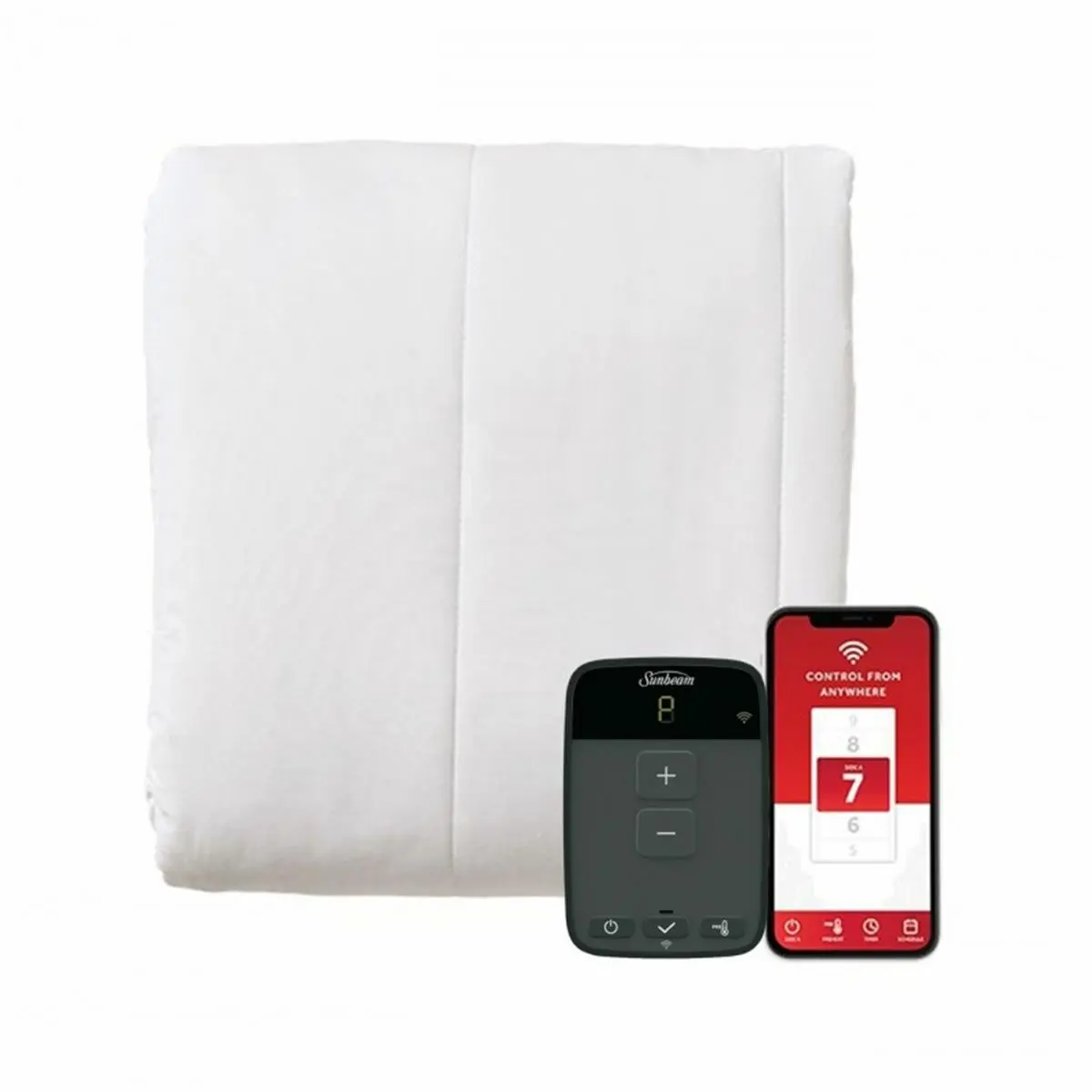 Sunbeam 2159756 Full Size Electric Mattress Pad - Electronic Heating Mattress Pad with Digital Controller, Wi-Fi Connection, Advanced Heat & Body-Warming Functions, Advanced Heat Mattresses, Body-Warming Mattresses