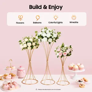 3Pcs Gold Hourglass Flower Stands - Electroplated Iron Wedding Centerpiece Decor - DIY Decor for Wedding, Banquet & Home