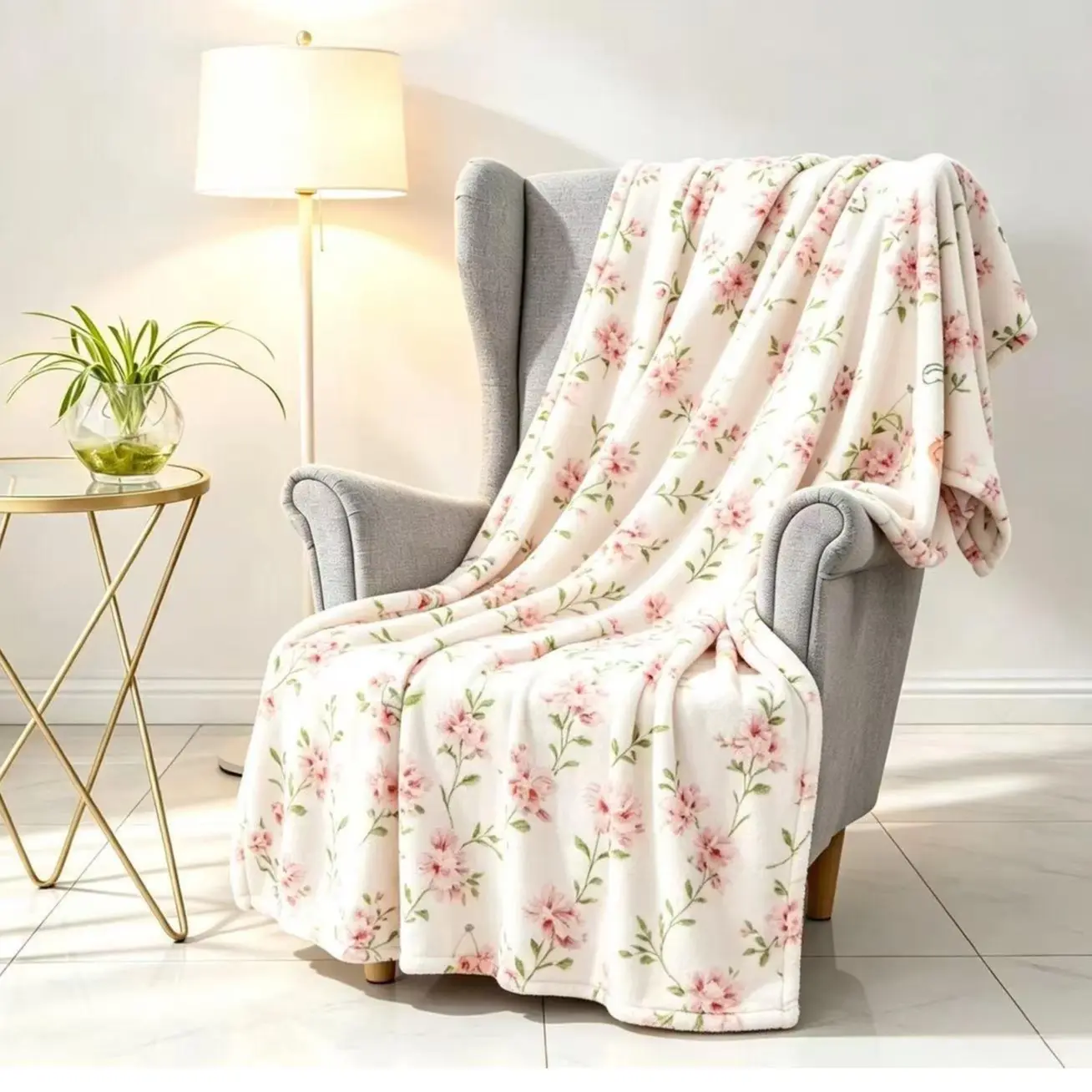 Berkshire Velvetsoft Series Floral Print Throw Blanket - Super-Soft Flannel Plush, Classical Look, Ideal for Living Room Decor, Couch Decor, Gifting to Family