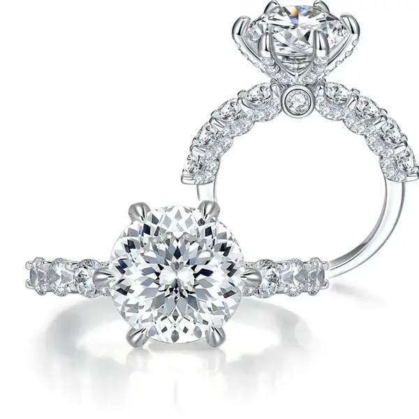 FINDURINGS 5CT S925 Round Cut Six-Prong Synthetic Moissanite Engagement Ring