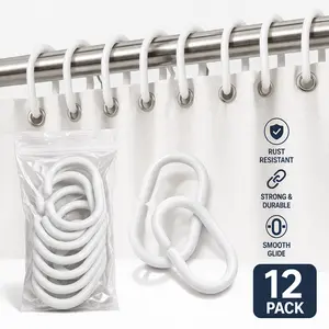 12-Pack Shower Curtain Hooks, Durable Plastic Bathroom Curtain Rings, Easy Glide for Standard Shower Rods