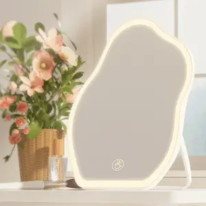 Cloud Mirror Desktop Wall Mount, Dual-Use Design, Single Color Lighted Makeup Mirror, Space-Saving, Suitable for Different Scenarios