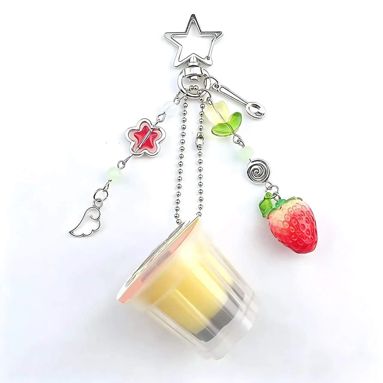 Kawaii 3D Pudding Keychain for Bags, Retro Floral Beaded Charm with Strawberry Accent, Cute Gifts for Women, Keychain Kawaii, Cute Charms Keychain