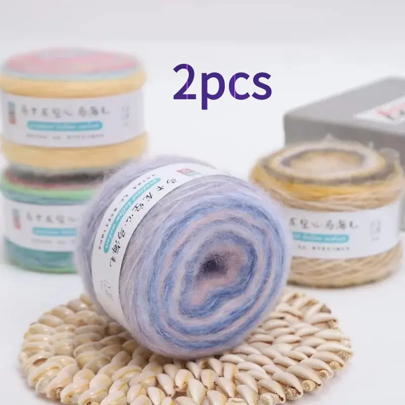 2pcs Macaron Long-Section Gradient Yarn, 100g per Ball, Thick Wool Knitted Yarn for Hand Knitting, Dreamy & Natural Gradient Colors, Perfect for Knitting Scarves, Shawls and Sweaters, Chunky Yarn, Rainbow Color Yarn for Needle Knitting