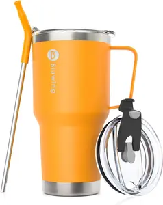 [New] Bluwing Insulated Tumbler with Handle 30 oz Stainless Steel Water Tumbler Coffee Mug with Lid and Straw, 2 Lids, Double Wall Tumbler Cups for for Women and Men, Summer Gifts,  Container Silicone Flask Drinkware Bottles Bottled