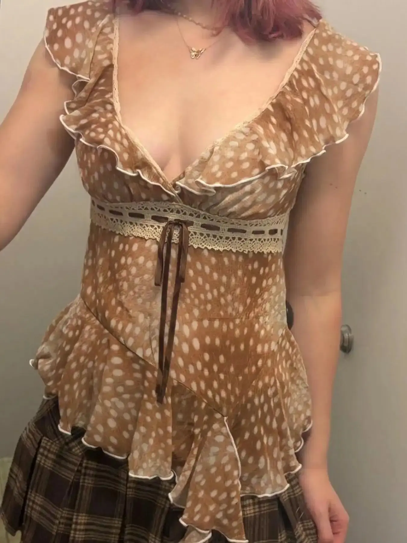 Vibrant Animal Print Ruffle V-Neck Cute Vintage Fitted T-Shirt Y2K Bow Asymmetric Design Short Sleeve Spring Summer Girl Tee Womenswear Casual Top, effortless layering, chic everyday, refined casual