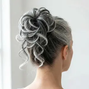 Messy Curly Hair Bun Scrunchie with Bangs Synthetic Hairpiece Natural Fluffy Synthetic