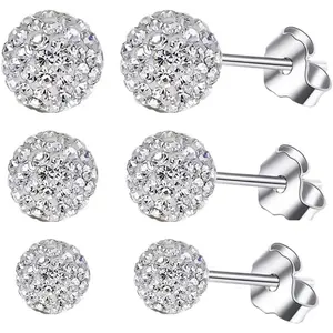 3 Pieces Crystal Ball Stud Earrings Set for Women, 3 Different Size Sparkle Disco Ball Earring Studs