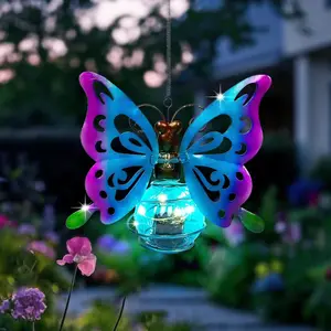Solar Hanging Butterfly Lights LED Outdoor Garden Decor, Waterproof Powered Unique Decorations, Gift for Mom Women, Front Porch Balcony Backyard Garden Decorative Light