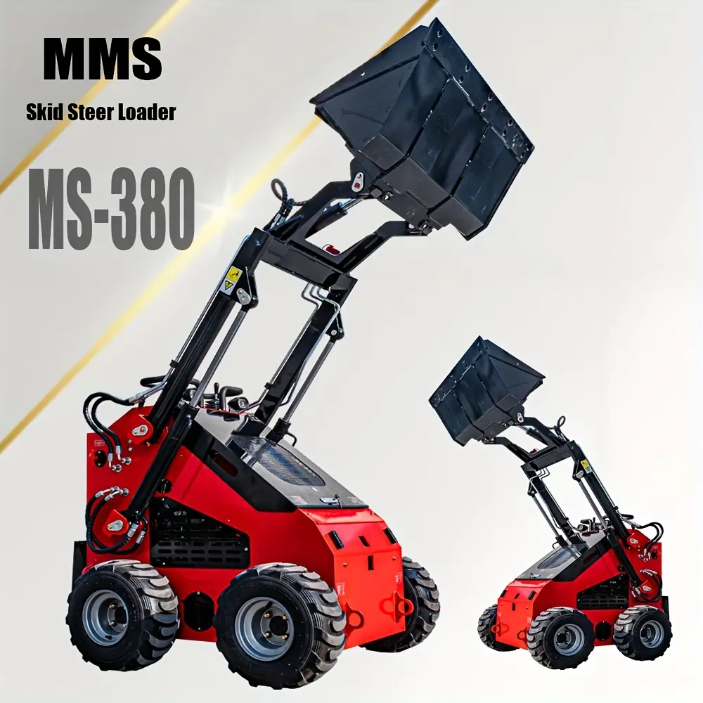 [23HP] Wheel MINI Skid Steer Loader, Equipped with 23HP Gasoline Engine Weight 2160.53LB/Heavy/Large Machinery, Multi Functional Wheeled Standing Construction Vehicle Suitable for Farm Garden Bulldozing Construction Projects, Red Yellow Shipped Randomly