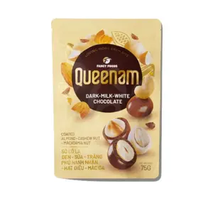 Queenam Chocolate-Coated Nut Snack - Dark, Milk, White Chocolate Varieties - Almond, Cashew, Macadamia Nuts - 75g