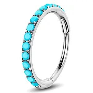 Oufer Turquoise Hinged Segment Nose Ring 20G 0.8mm Stainless Steel Earthy Aesthetic Bohemian Flair Piercing Jewelry