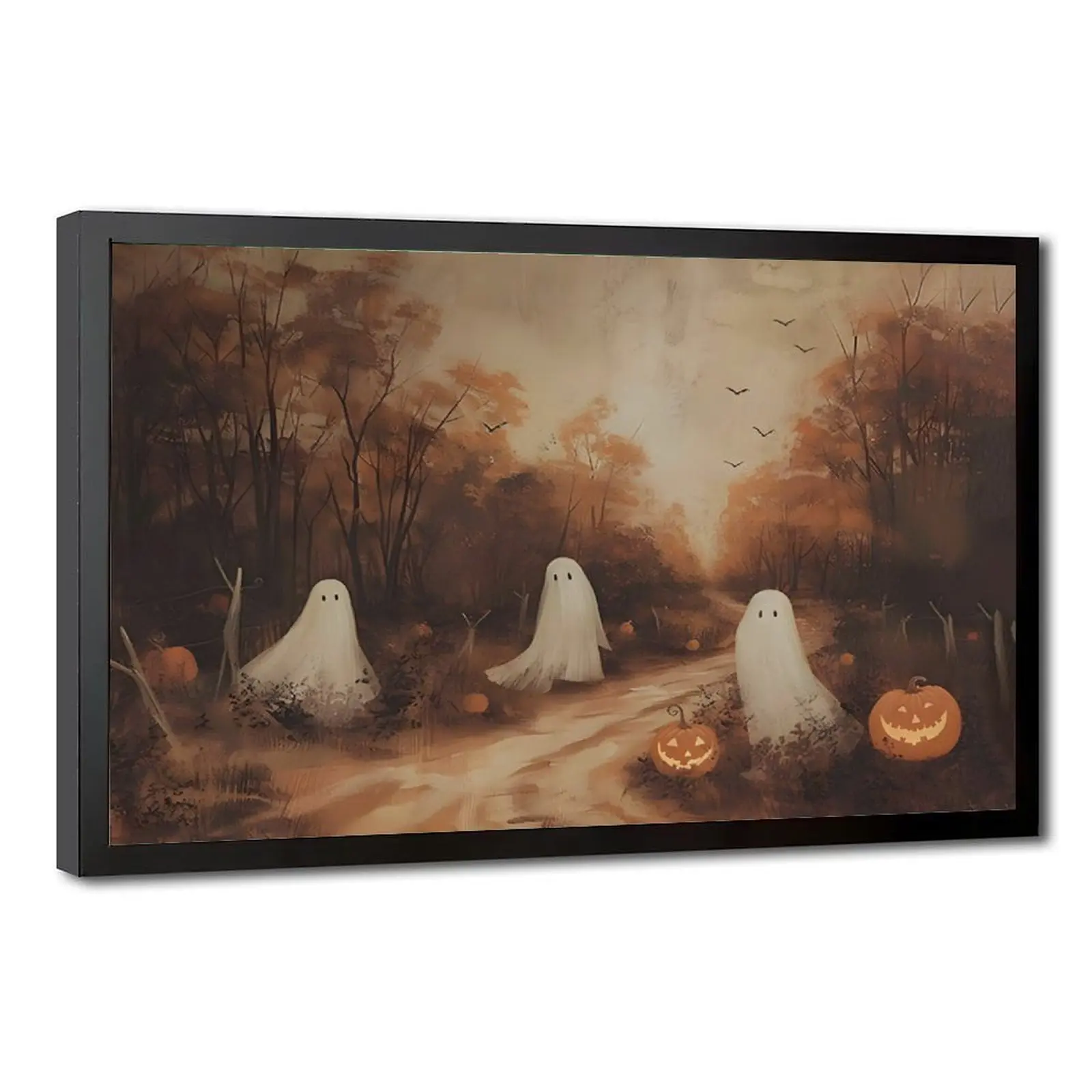 Artistic Melancholic-Style Ghost Scene Poster, Framed Dark Academia Vintage Autumn Wall Decor, Multi-Size Home Display Art Print for Halloween