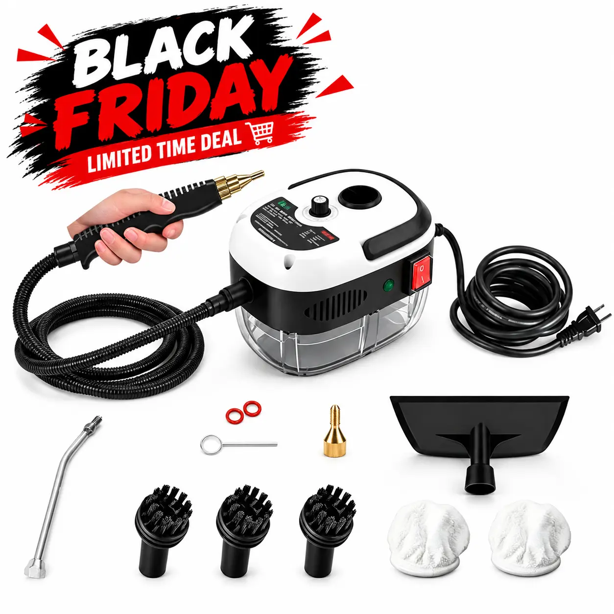 2500W Corded Floor Steamer Cleaner - High-Temperature High-Pressure Compact Flexible Handheld Steam Cleaner for House, Bathroom Cleaning, Fabric Steamer Tools with Crevice Handle, 20-Accessory Kit (US Plug) (Vacuums & Floor Care Home Appliances),techvibes