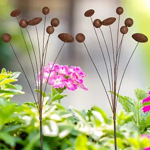 Handmade Metal Kinetic Floral Garden Stake - Outdoor Yard Decor, Art with Rust Patina Finish, Wind-Captivating Blooms & Buds Sculpture - No Electricity Needed, Durable Iron Construction - Gift for Gardeners, Housewarming, or Wedding - by Makelift Studi