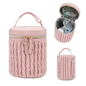 Quilted Stylish Insulated Baby Bottle Warmer Bag, Multi-Functional Portable Lunch Box, Stroller Mommy Bag, Waterproof Milk Storage Cooler Bag for Moms On-The-Go, Cylindrical Bag, for Travel, Multifunctional Diaper Bag