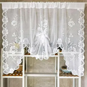 1pc Vintage Lace Floral Window Curtain, Soft Vintage Style, Wave Edge Design, Perfect for Kitchen & Bathroom, Small Space Decorative Curtains, Home Decoration Curtain, Interior Decoration Accessories