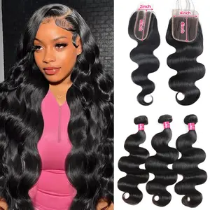 2x6 Lace Closure With Bundles Body Wave Bundles With Closure 4x4 Inch Quick Weave Extensions Virgin Human Hair Bundles with Closure Free Part FallFreshness