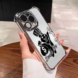 Super Cool Cartoon Dough Boy pattern Suitable for Aesthetic Electroplated TPU Casing For iphone17 16 15 14 13 12 11 X XS PRO PLUS MAX Four Corners Anti-Fall Transparent Casual Soft Silicone Phone Cases Perfect Gift for men's L1441