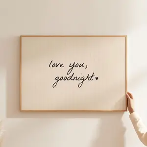 Love You Goodnight Printable Wall Art, Neutral Striped Beige Typography Bedroom Print, Above Bed Decor [Unframed]
