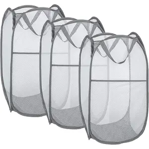 Pack of 3 Laundry Hampers, Collapsible Laundry Baskets, Mesh Clothes Hampers for Home Room, College Dorm, Apartment, Foldable Hamper with Carry Handles, Gray