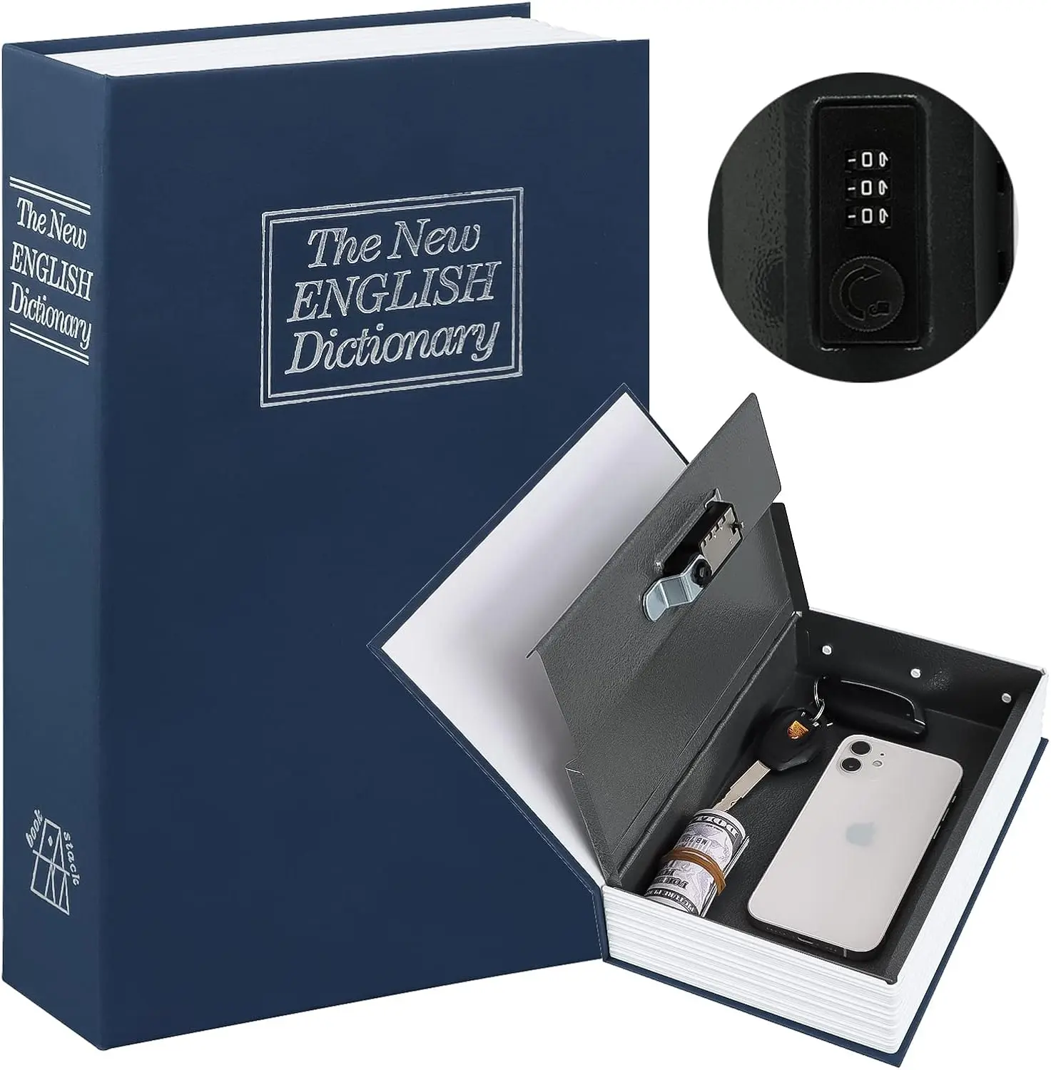 Book-Style Concealed Anti Theft Safe - 1-Piece Hidden Safebox with Mechanical Password Lock, Lockable Lid, Portable for Home, Office Accounting (Stores Jewelry, Passports, Valuables; Commercial & Office Safes)