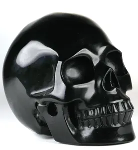 Huge 5.0" Black Obsidian Carved Crystal Skull, Realistic, Crystal Healing