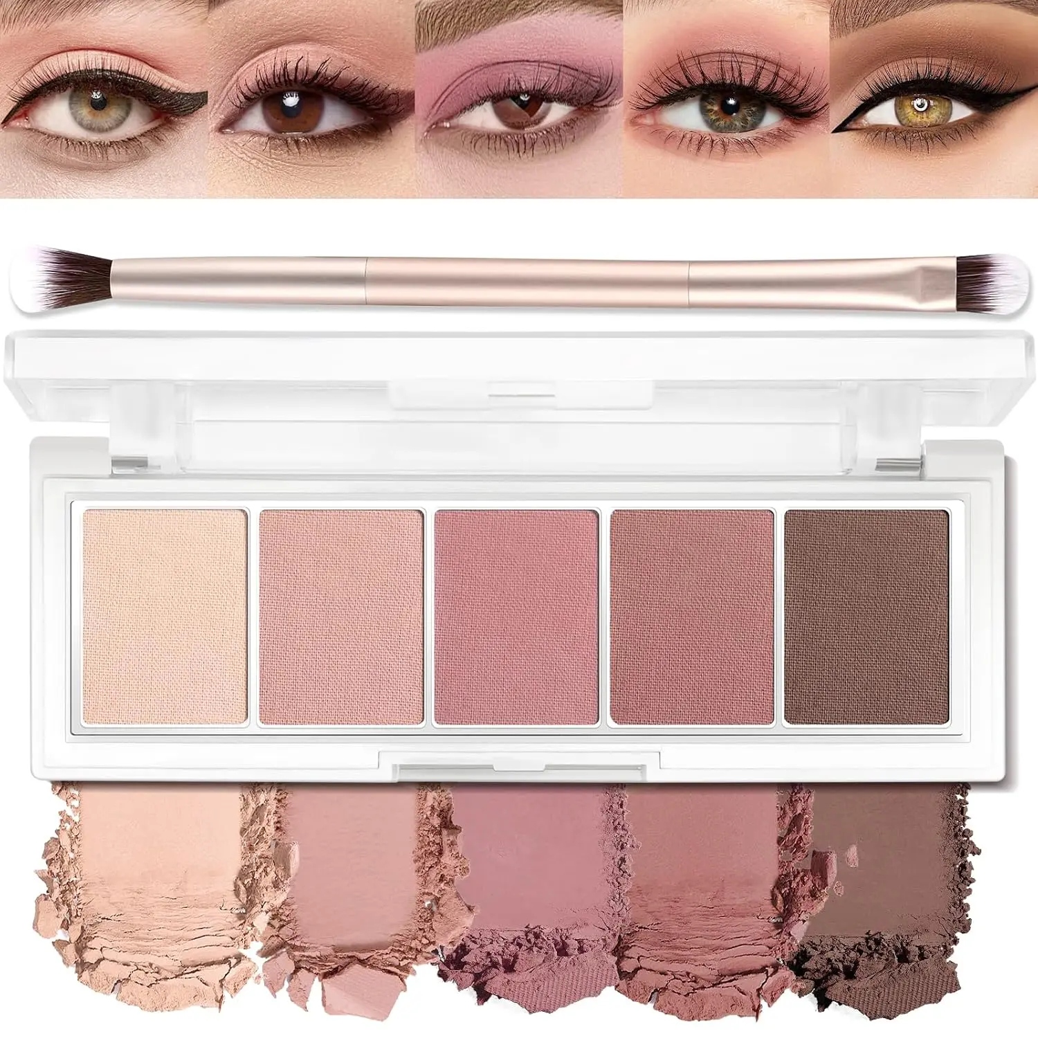 Matte Powder Eyeshadow Palette - Neutral Tones, Neutral Nude, Brown, Mauve, Pink Shades, Cool-Toned, Waterproof, with Brush for Eye Makeup (Green, Blue Eyes)