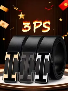 Men's Premium Automatic Buckle Belt, Alloy Button Head Design, Multiple Colors Available, Casual Business Style, All Seasons Wear, Adjustable Belts, Modern Buckle Belts, Stylish Belts, Pu Leather Belts
