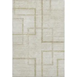 HomeRoots 666739 8 x 10 ft. Beige & Taupe Geometric Transitional Washable Machine Made Rectangle Area Rug with UV Protection