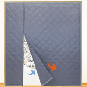 Double-Sided Wide Magnetic Insulated Door Curtain for Winter Use, Thickened Polyester Fiber Filling and Heavy-Duty Oxford Cloth, Suitable for French Sliding Doors, Temporary Window Insulation Curtain, 74"x81, Gray